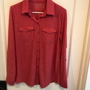 EUC Eddie Bauer Sweet & Soft Red Long-Sleeve with Roll-Up Cuff Option Shirt